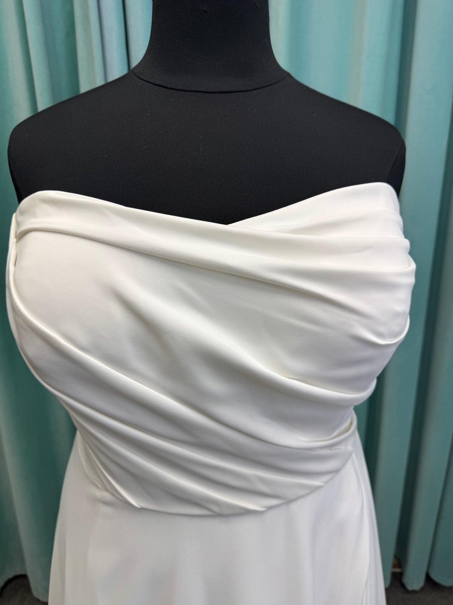 Essense of Australia Style D4225 Strapless A-Line Satin Wedding Dress with Ruching and Slit