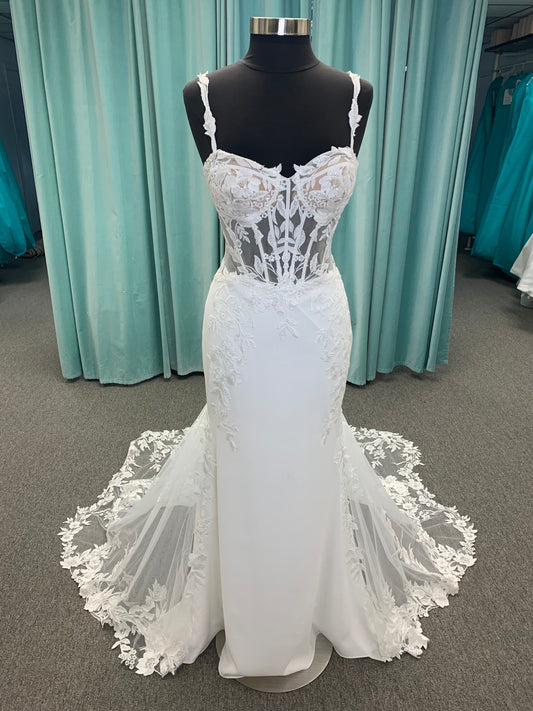Lace and Crepe Fit and Flare  Wedding Dress