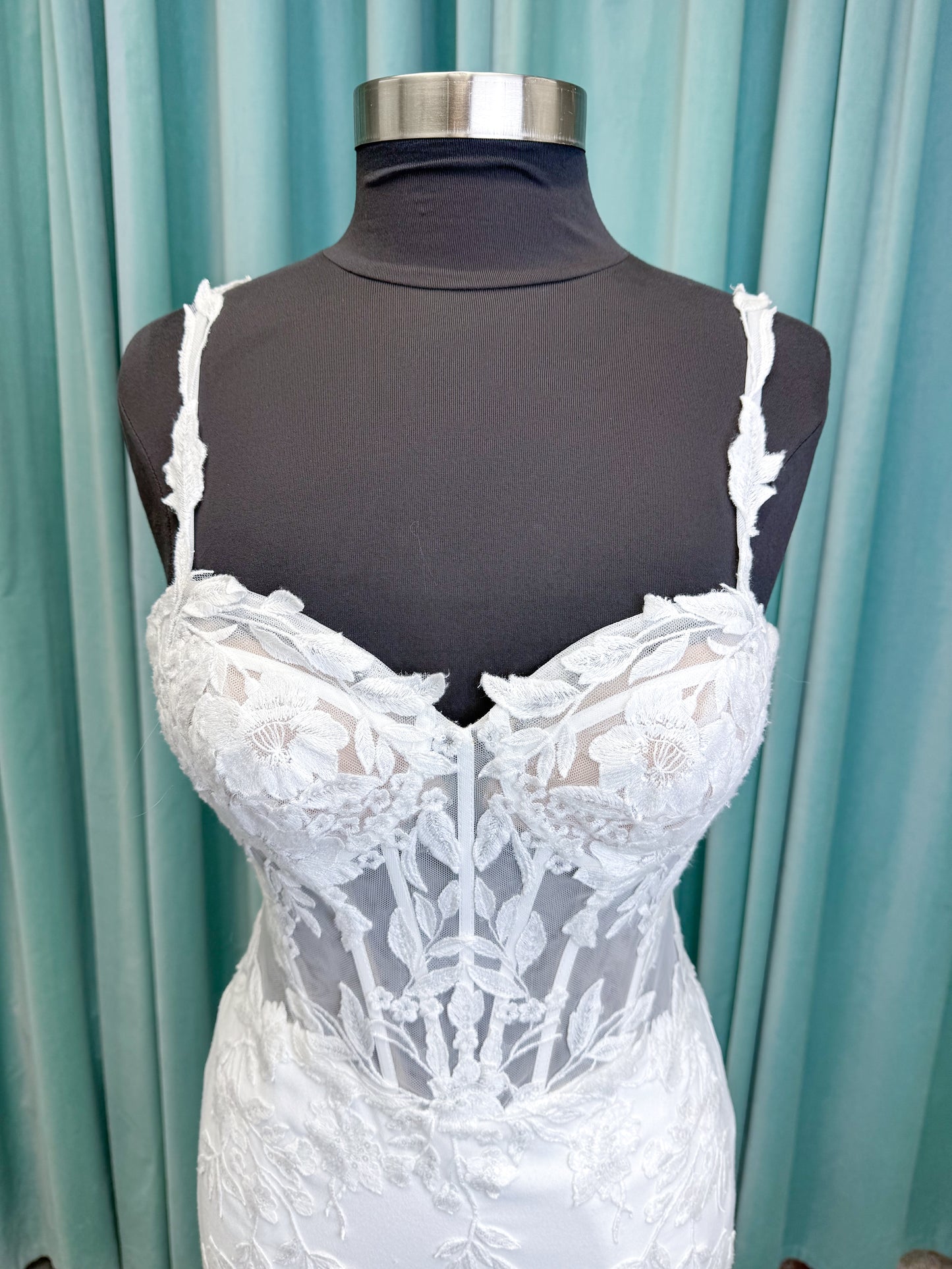 Lace and Crepe Fit and Flare  Wedding Dress