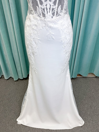 Lace and Crepe Fit and Flare  Wedding Dress