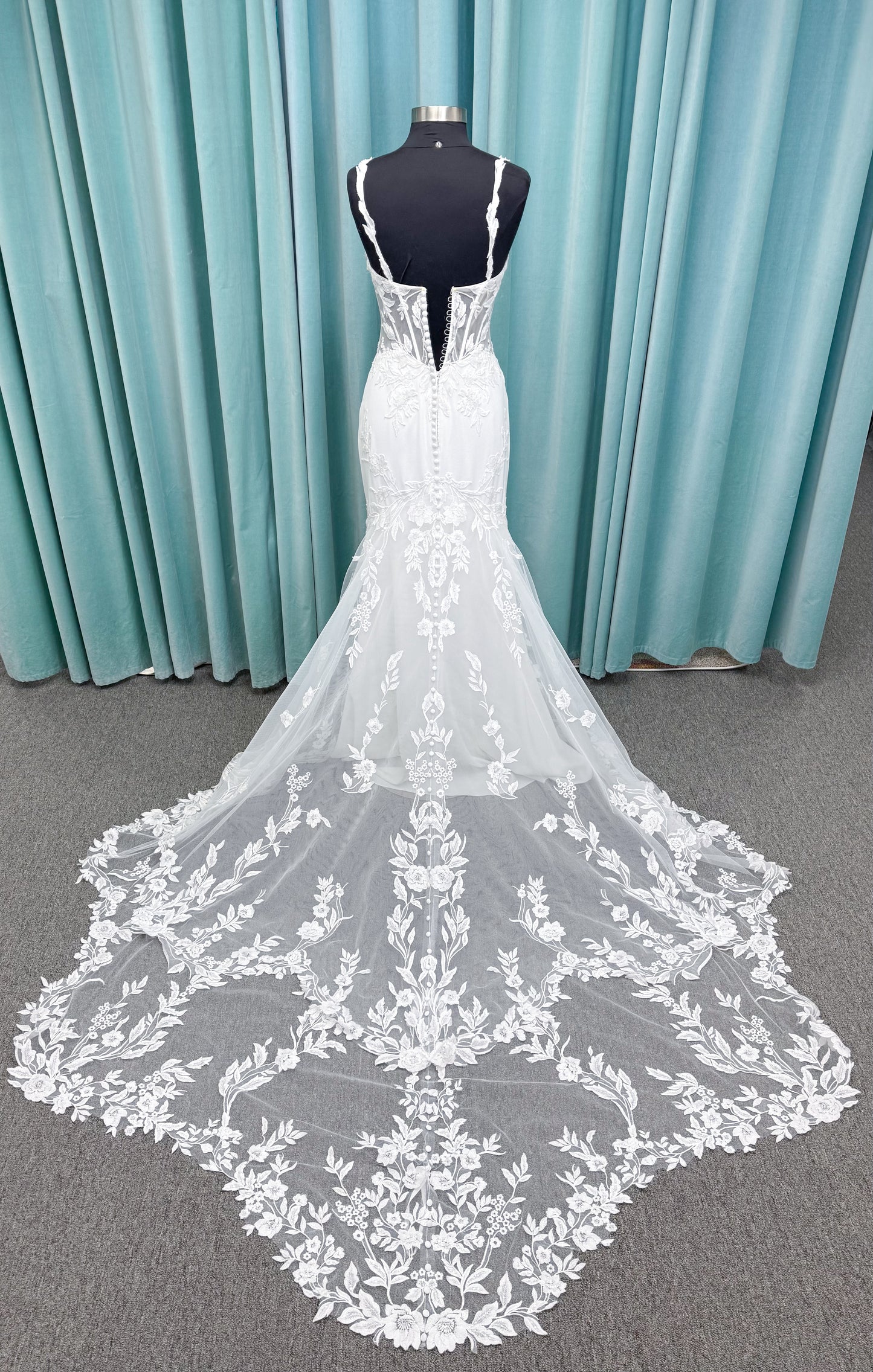 Lace and Crepe Fit and Flare  Wedding Dress