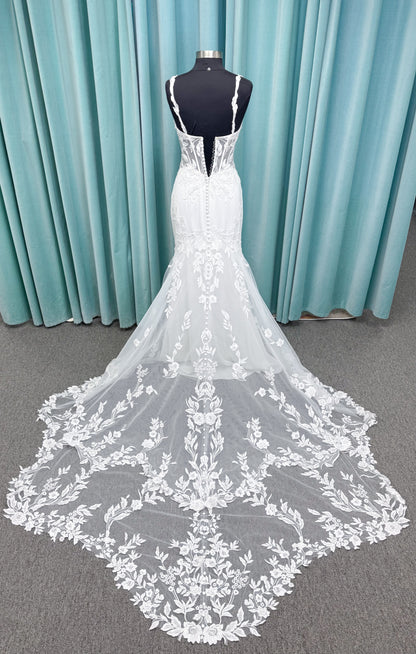 Lace and Crepe Fit and Flare  Wedding Dress