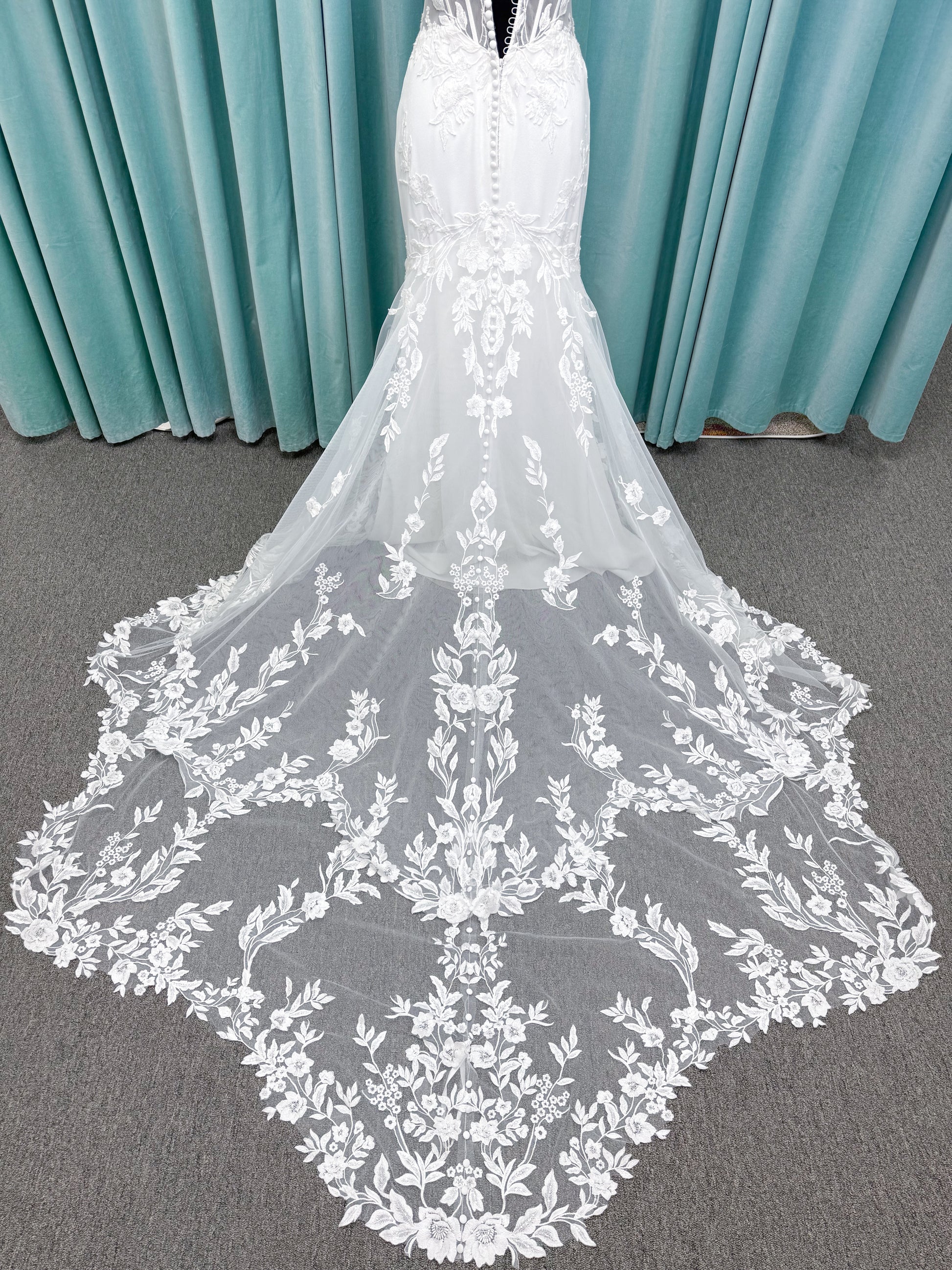 Lace and Crepe Fit and Flare  Wedding Dress