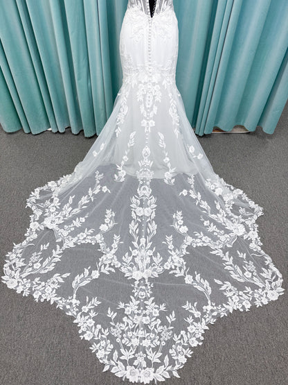 Lace and Crepe Fit and Flare  Wedding Dress