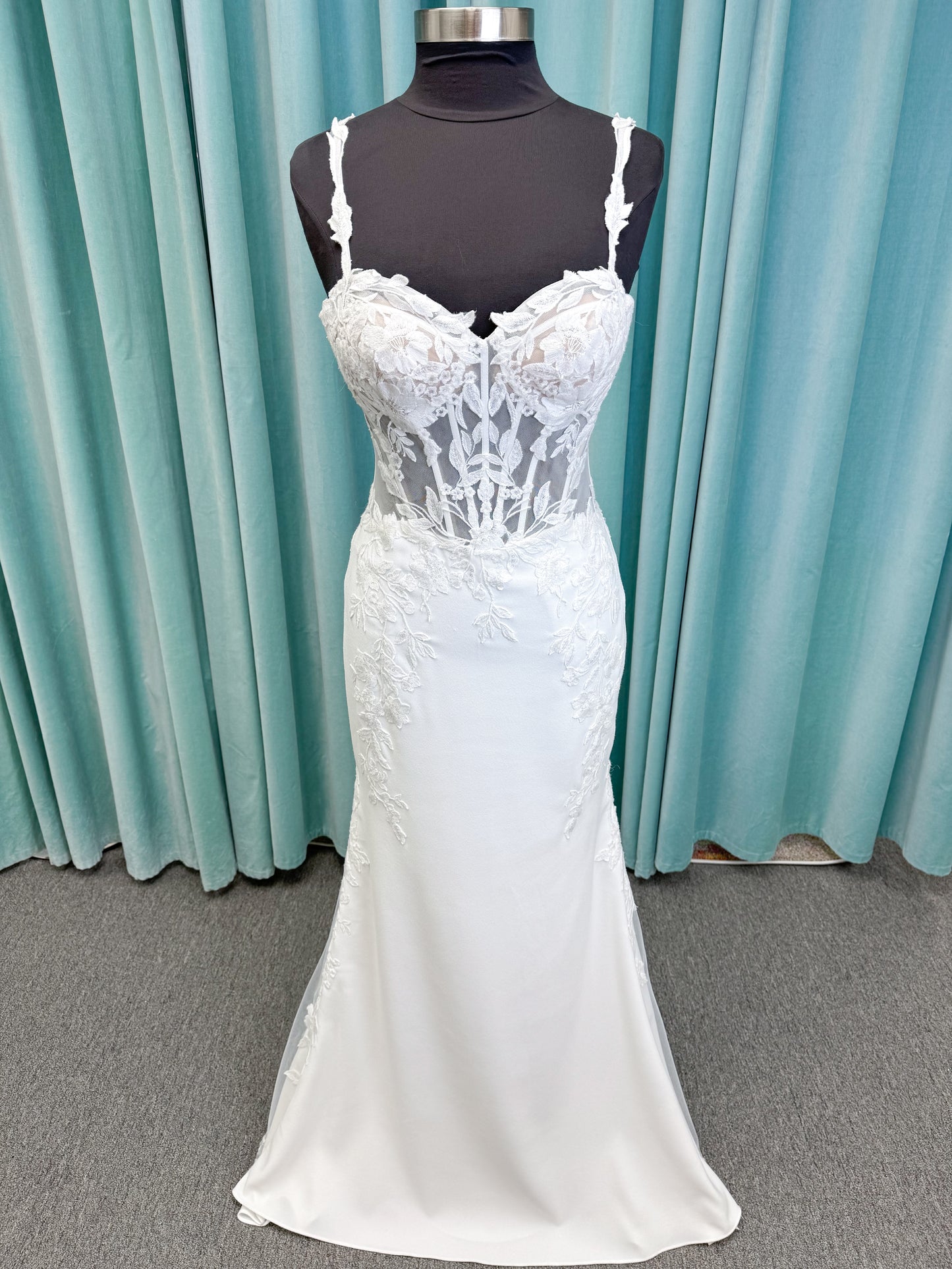 Lace and Crepe Fit and Flare  Wedding Dress