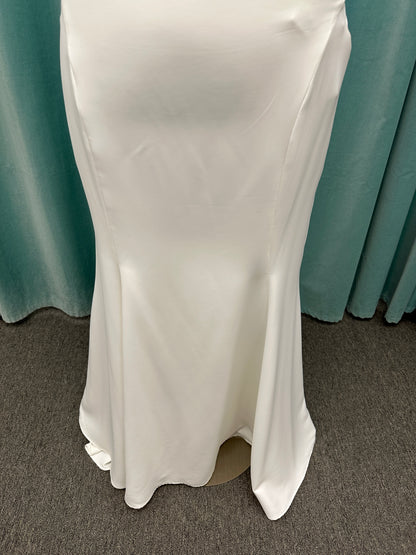 Strapless satin fit-and-flare wedding dress with sweetheart neckline and button-back detail by Essense of Australia style D4193