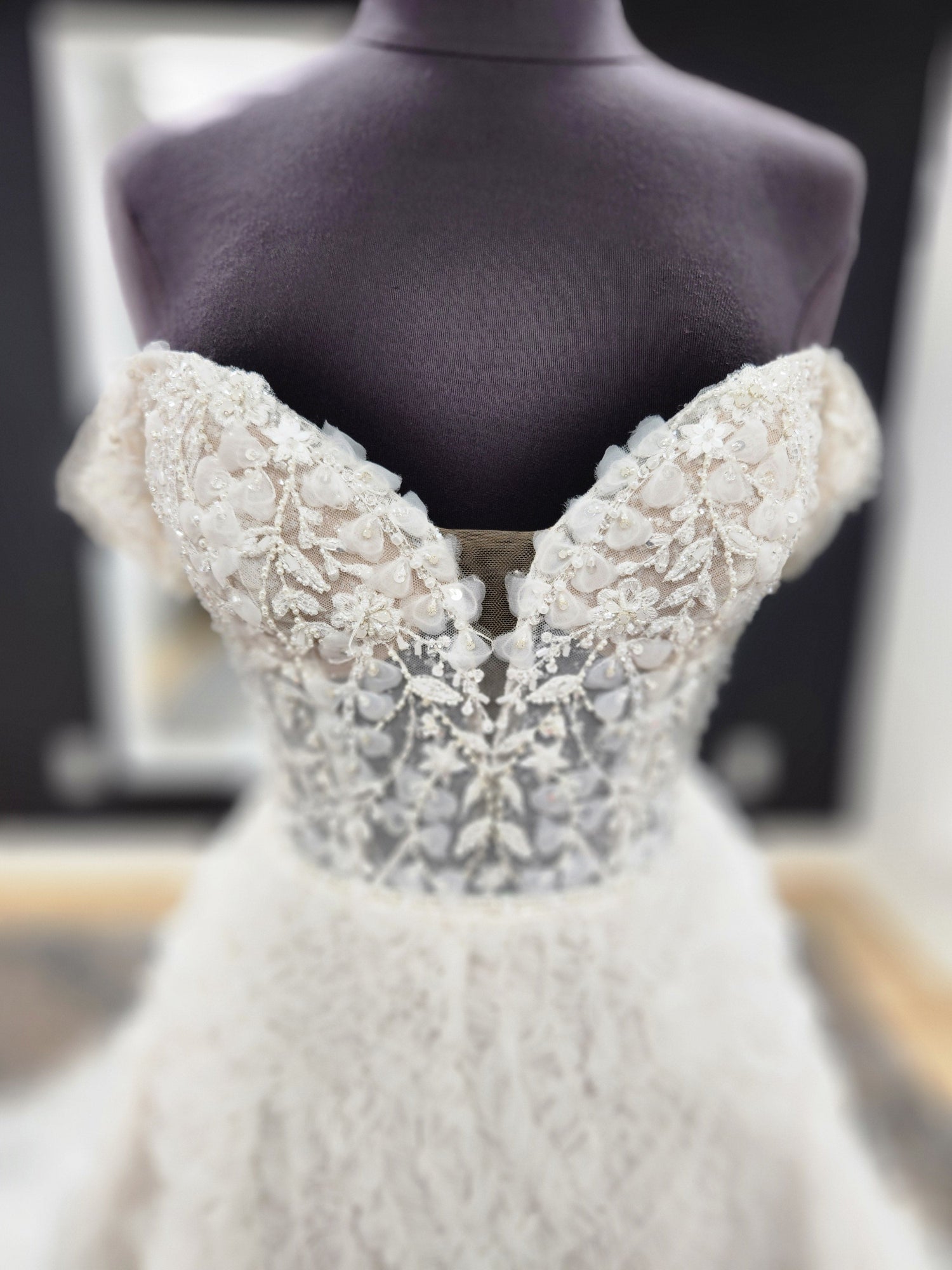 Beaded bodice and Ruffle Skirt Wedding Dress