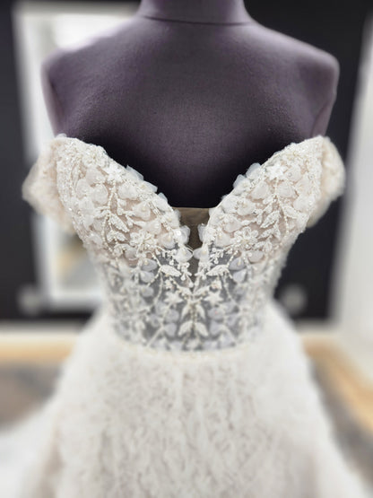 Beaded bodice and Ruffle Skirt Wedding Dress