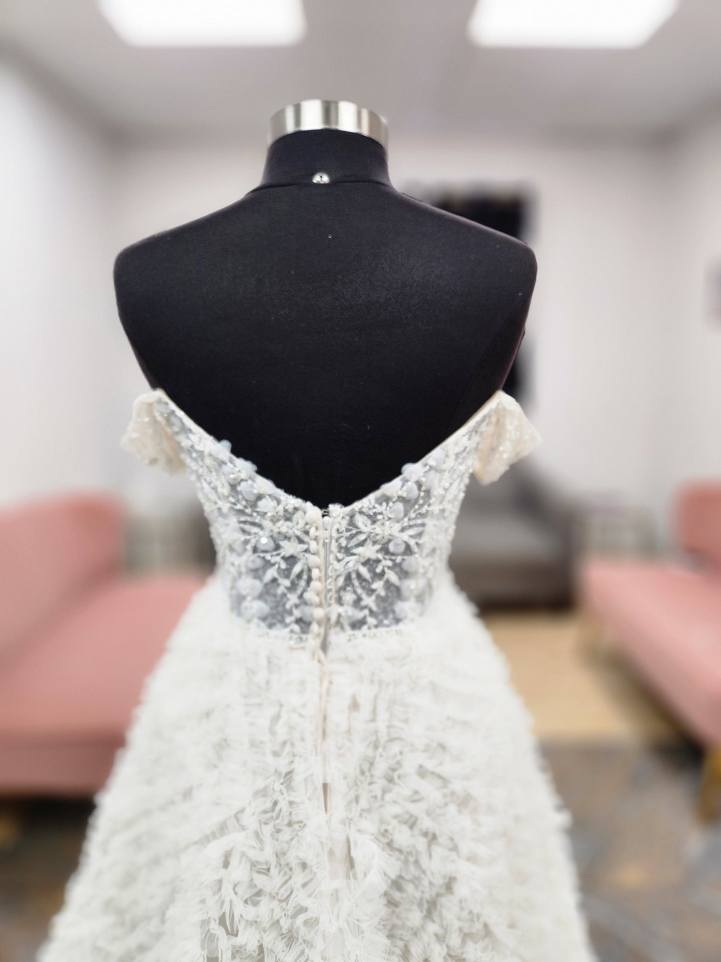 Beaded bodice and Ruffle Skirt Wedding Dress