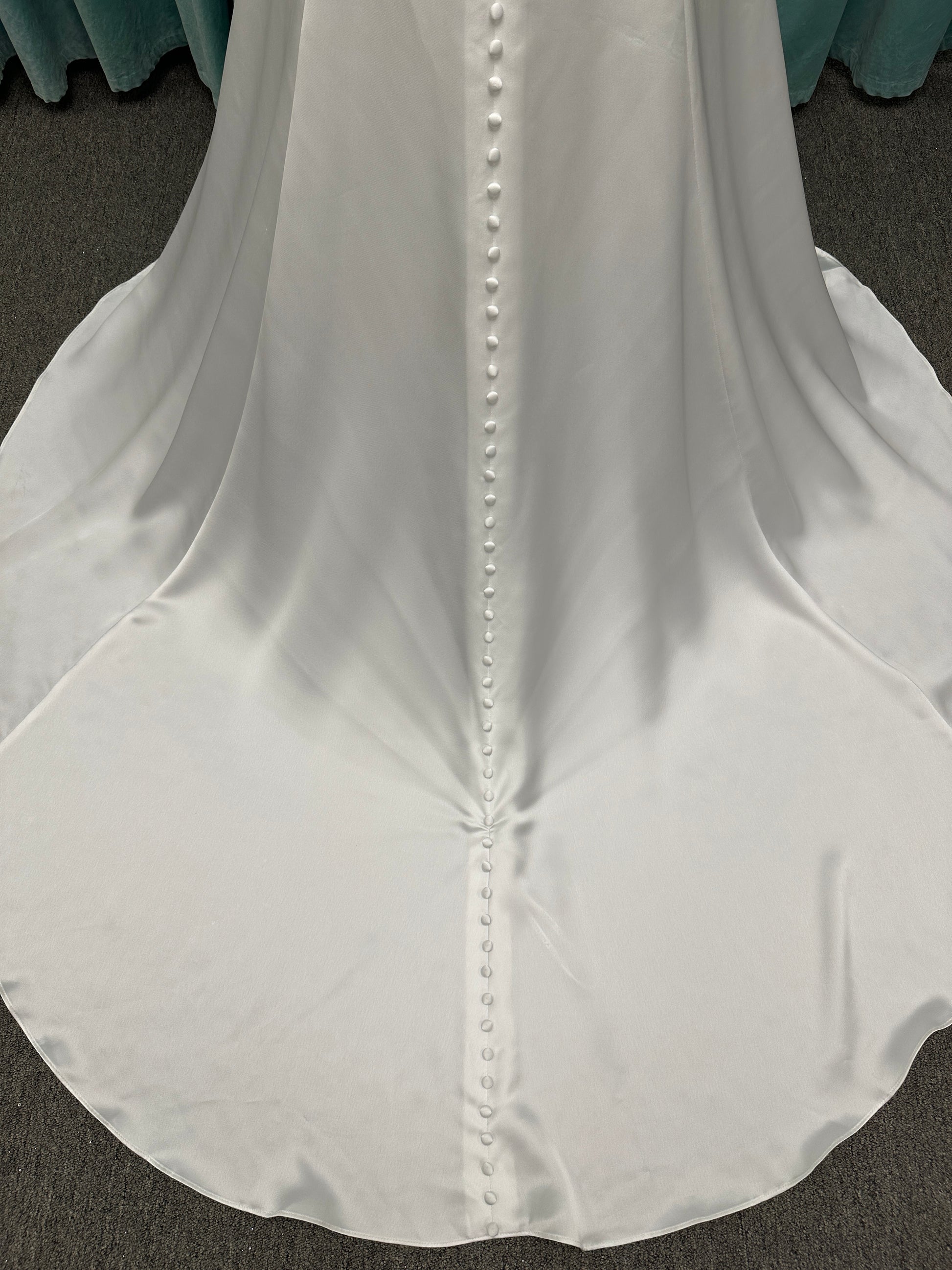Essense of Australia D4034 strapless charmeuse column wedding dress with ruched sweetheart neckline and fitted silhouette