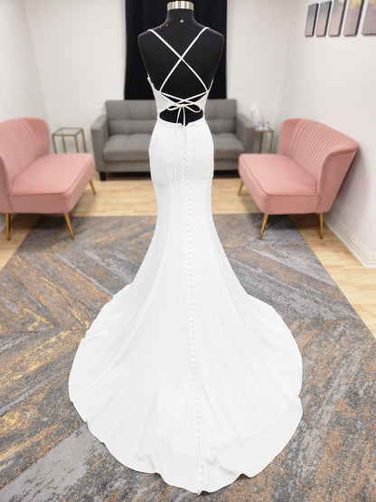 Silky Satin Fitted with Strappy Back Wedding Dress