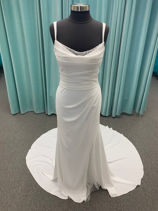 Ruched Fitted Crepe Dress with Pearl Detail Wedding Dress