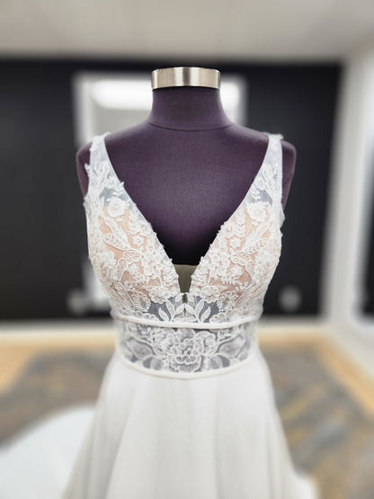 V-Neck Aline with Lace Bodice Wedding Dress
