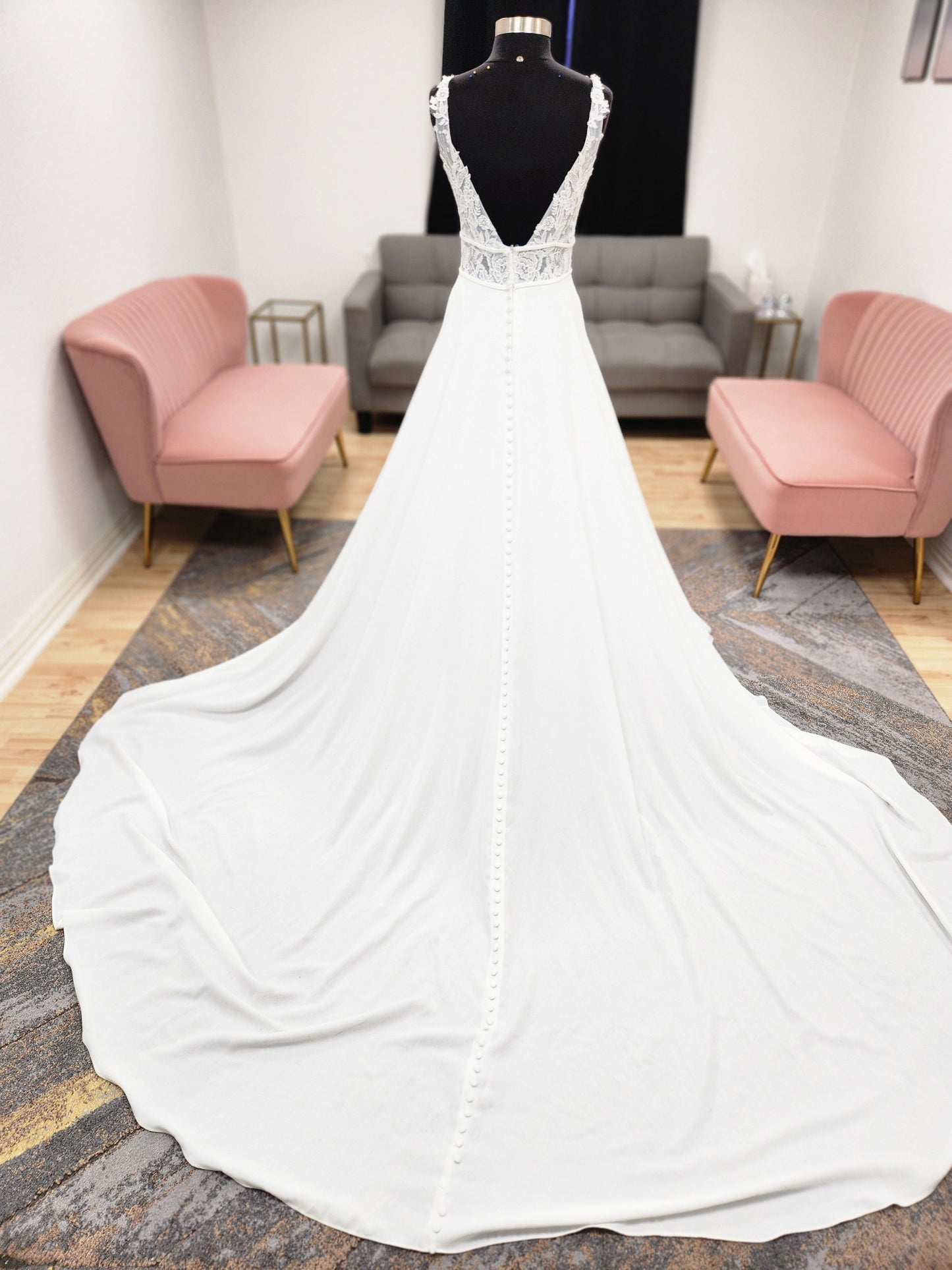 V-Neck Aline with Lace Bodice Wedding Dress