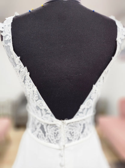 V-Neck Aline with Lace Bodice Wedding Dress