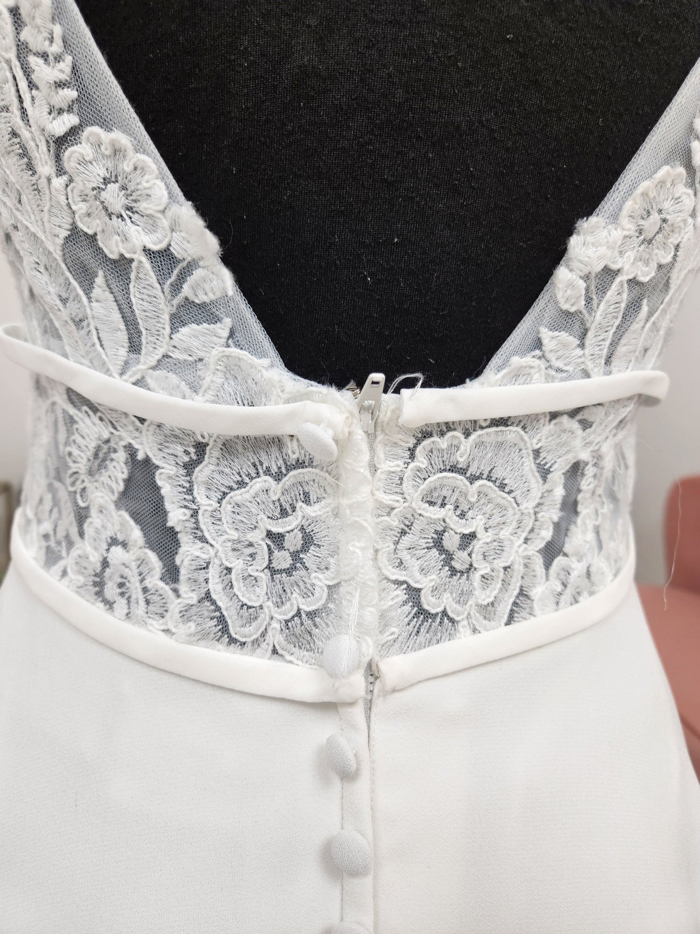 V-Neck Aline with Lace Bodice Wedding Dress