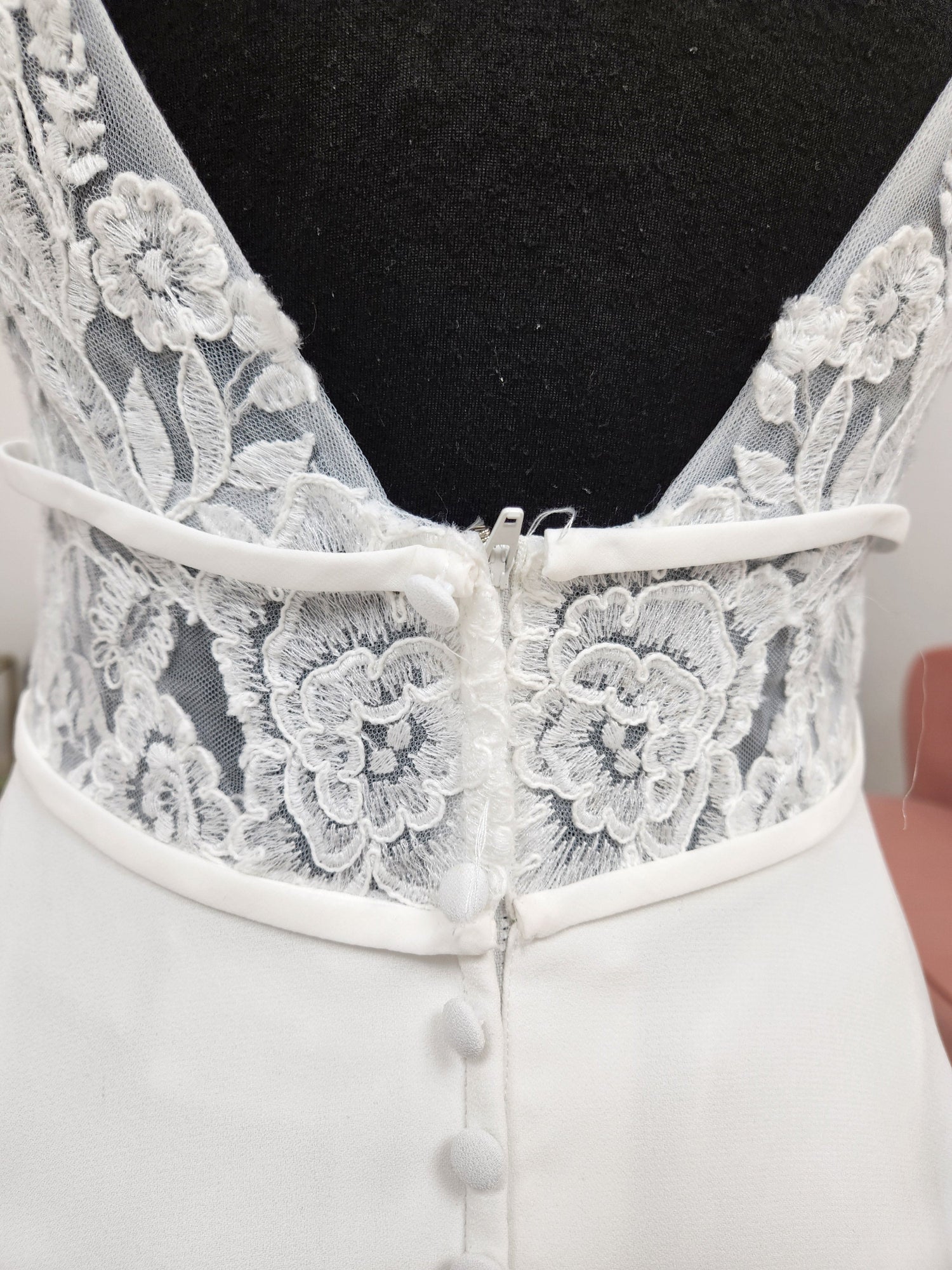 V-Neck Aline with Lace Bodice Wedding Dress