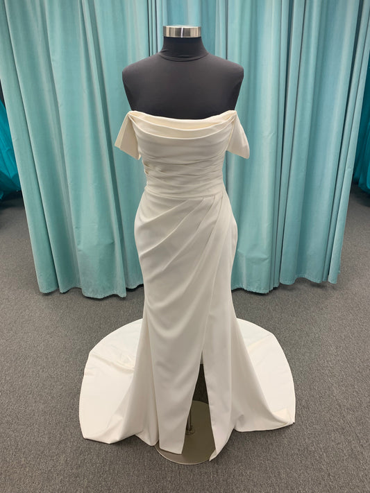 Strapless Clean Fit and Flare with Ruched Bodice Wedding Dress