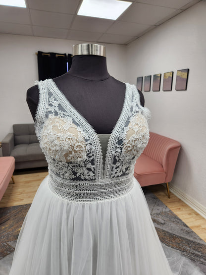 Beaded Lace Bodice A-line Wedding Dress