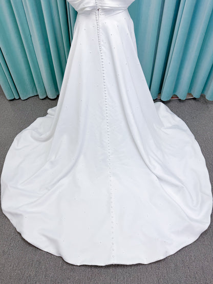 Georgia Plus Size Ballgown Wedding Dress in Ivory, Size 22 — satin, pearl embellishments, off-the-shoulder detail