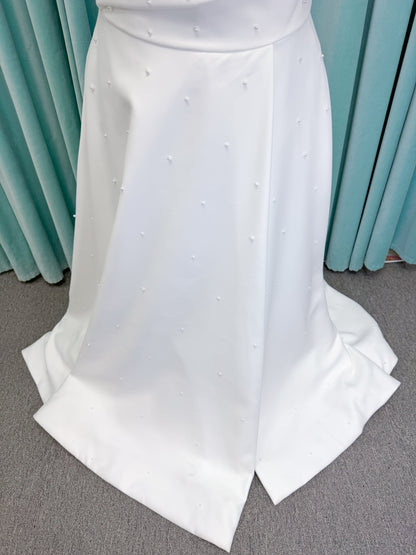 Georgia Plus Size Ballgown Wedding Dress in Ivory, Size 22 — satin, pearl embellishments, off-the-shoulder detail
