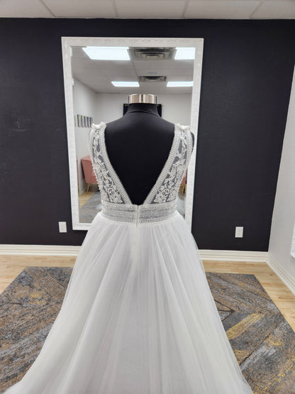 Beaded Lace Bodice A-line Wedding Dress