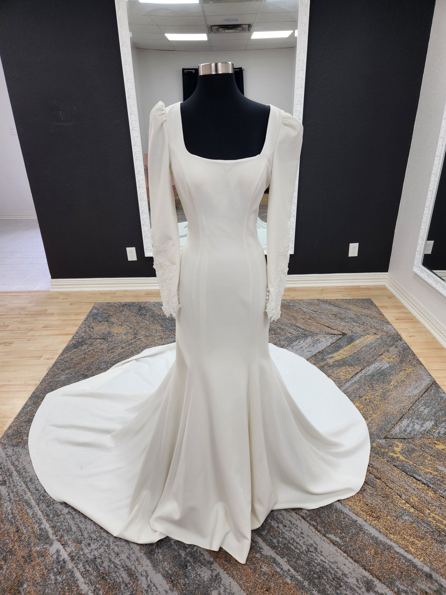 Long Sleeve with Lace Accents Fitted Wedding Dress