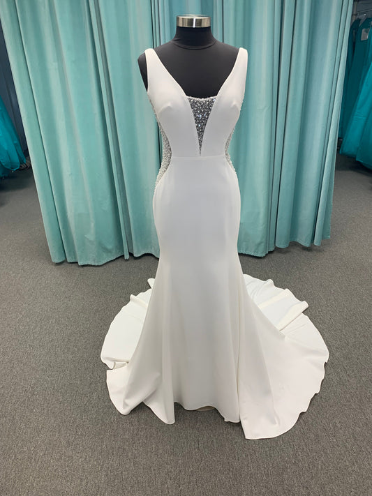 Pearl and Crepe Fit and Flare  Wedding Dress