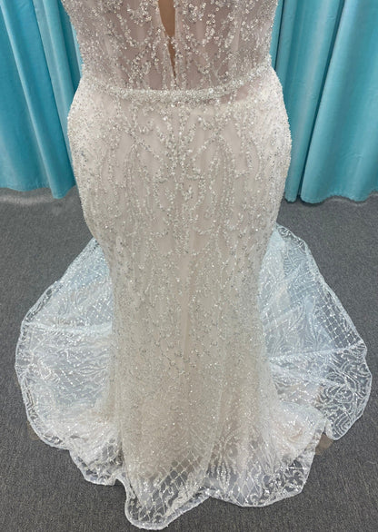 Fully beaded art deco motif bridal gown Allure Abella Giselle E206