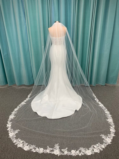 Long Floral Lace Beaded Veil