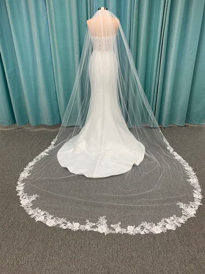 Long Floral Lace Beaded Veil