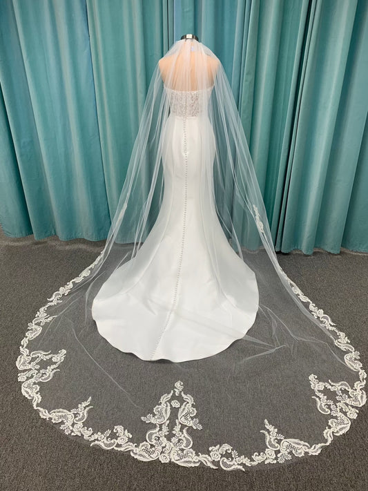 Long Scroll Beaded Lace Veil