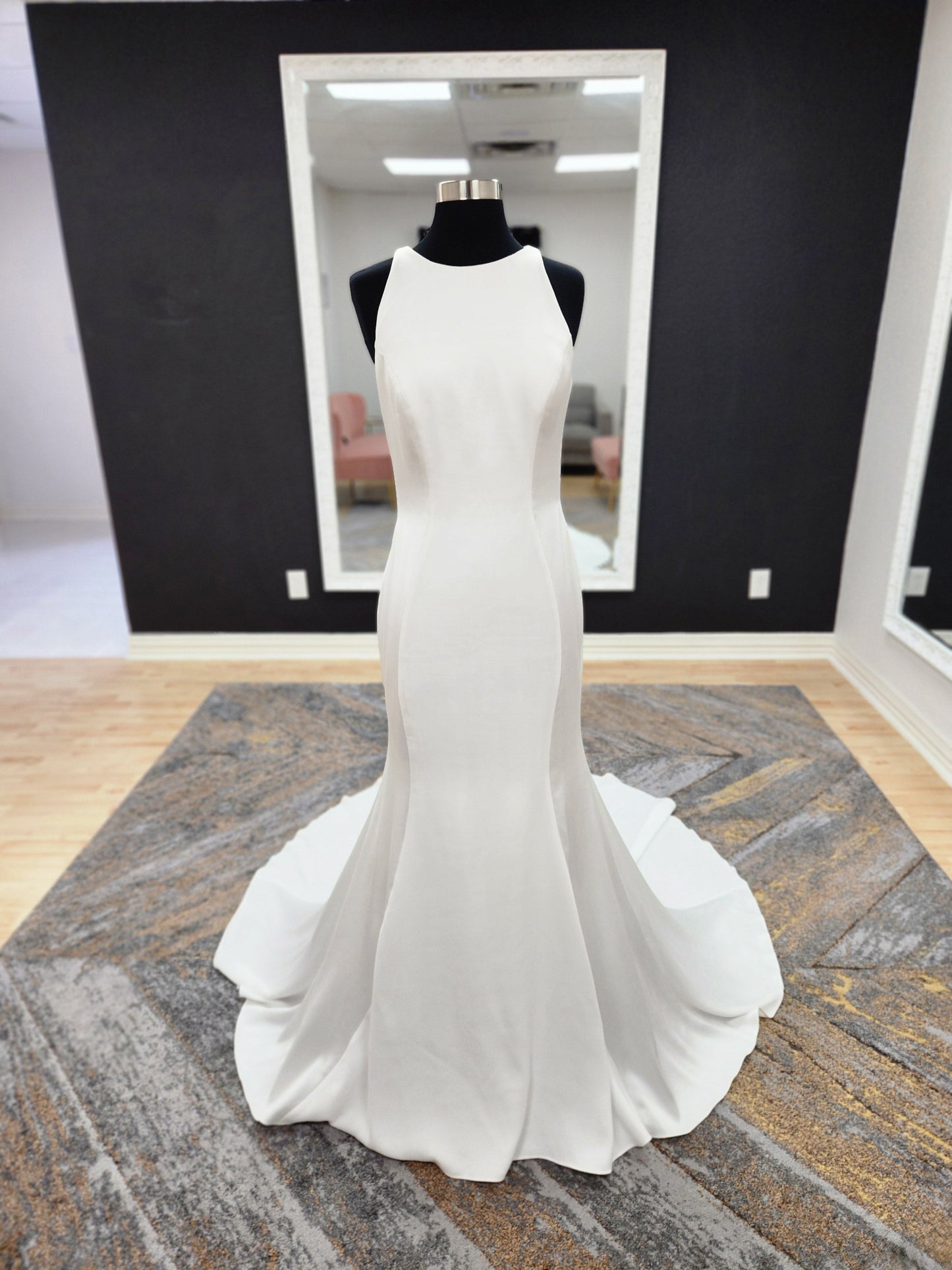 Silky Satin High Neck Fitted Wedding Dress