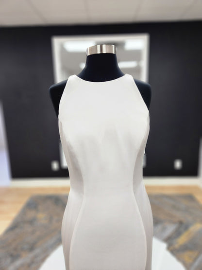 Silky Satin High Neck Fitted Wedding Dress