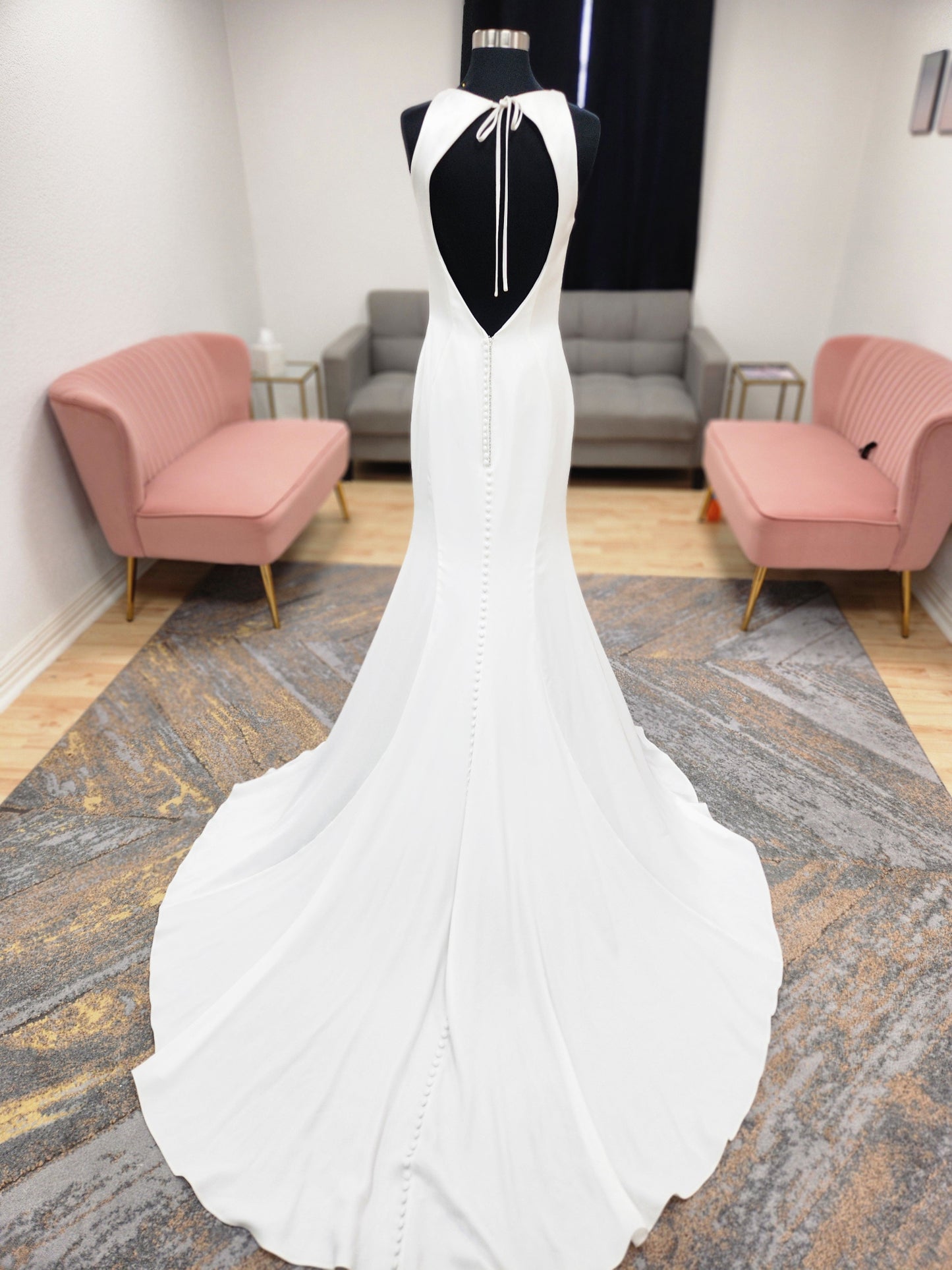 Silky Satin High Neck Fitted Wedding Dress