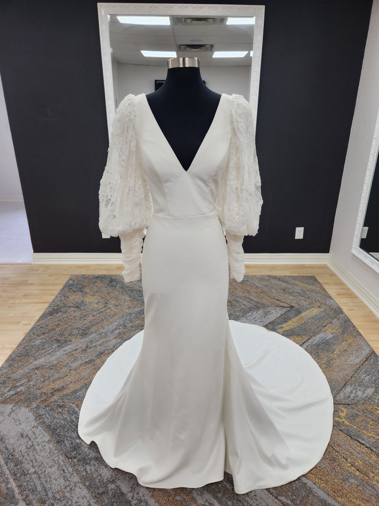 Bishop Lace Sleeves Fitted Wedding Dress