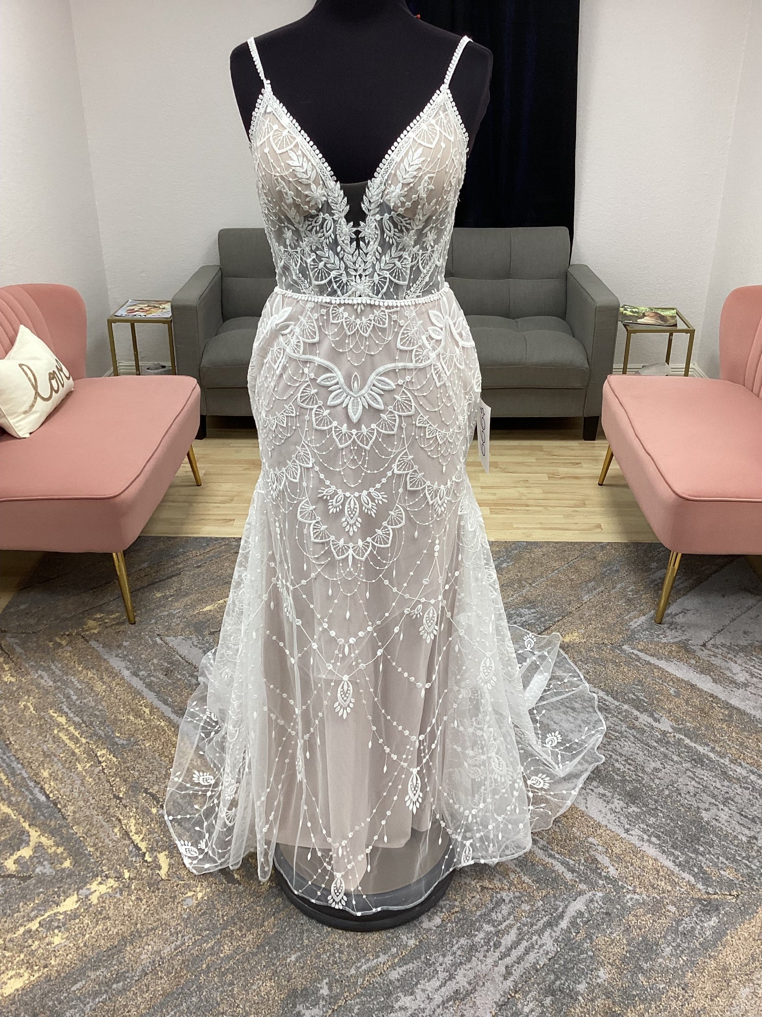 Western Lace Fitted Dress with Spaghetti straps Wedding Dress