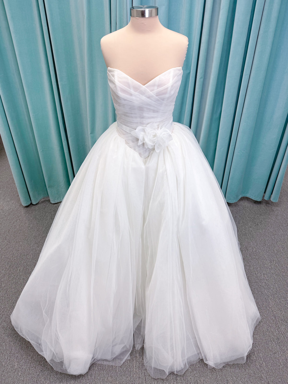 Randy Fenoli Kensington Ball Gown Wedding Dress with Detachable One-Shoulder Floral Panel