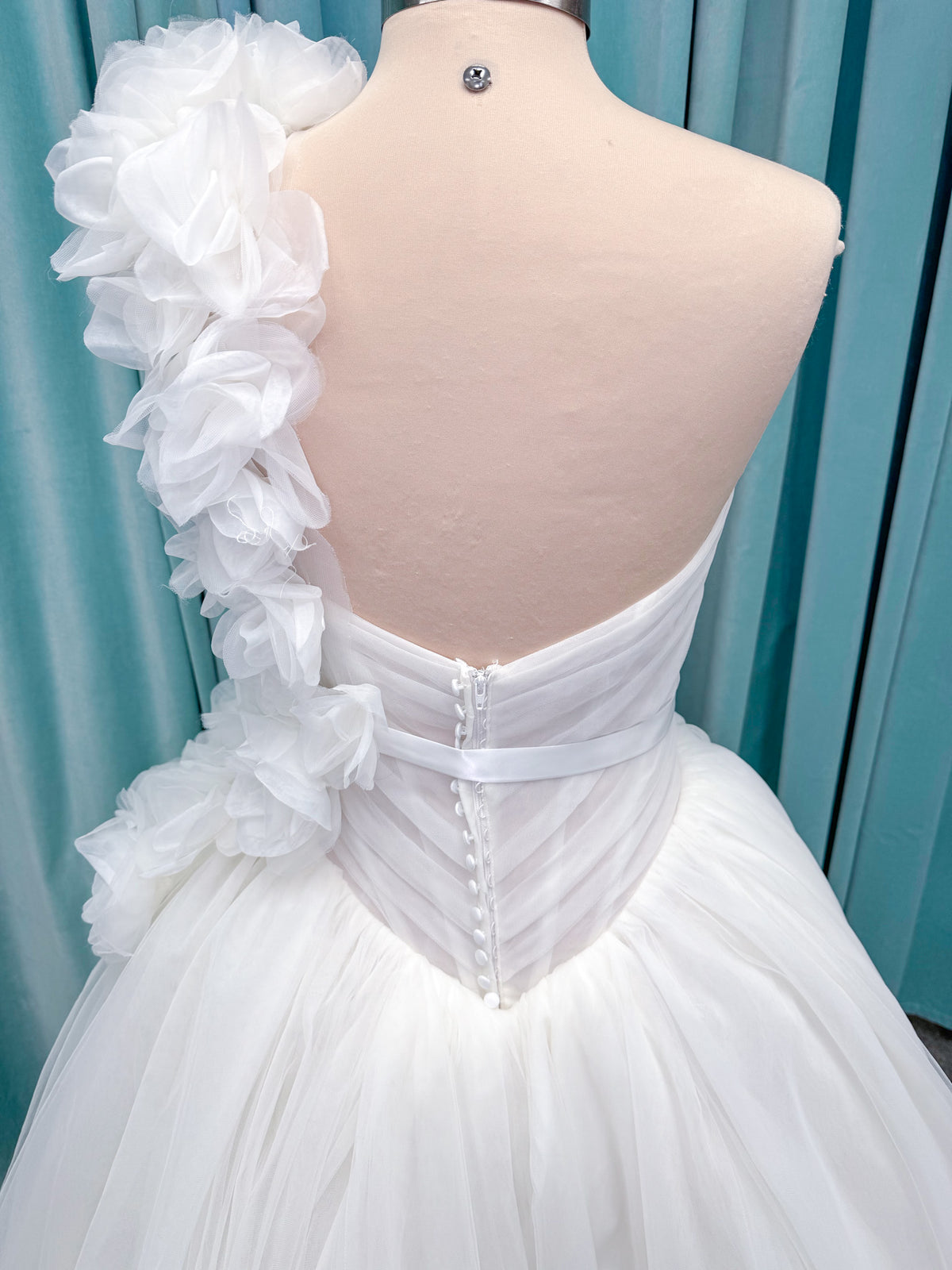 Randy Fenoli Kensington Ball Gown Wedding Dress with Detachable One-Shoulder Floral Panel