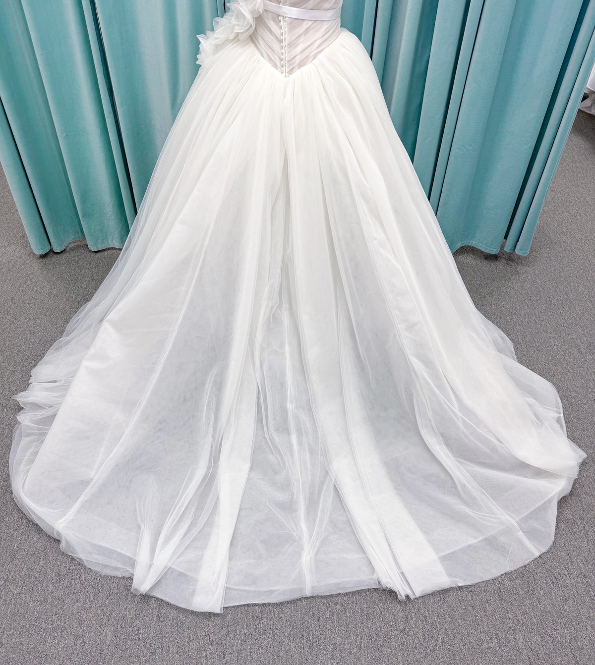 Randy Fenoli Kensington Ball Gown Wedding Dress with Detachable One-Shoulder Floral Panel