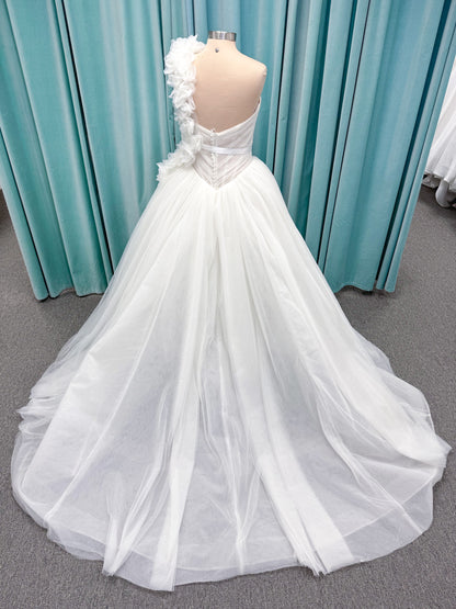 Randy Fenoli Kensington Ball Gown Wedding Dress with Detachable One-Shoulder Floral Panel