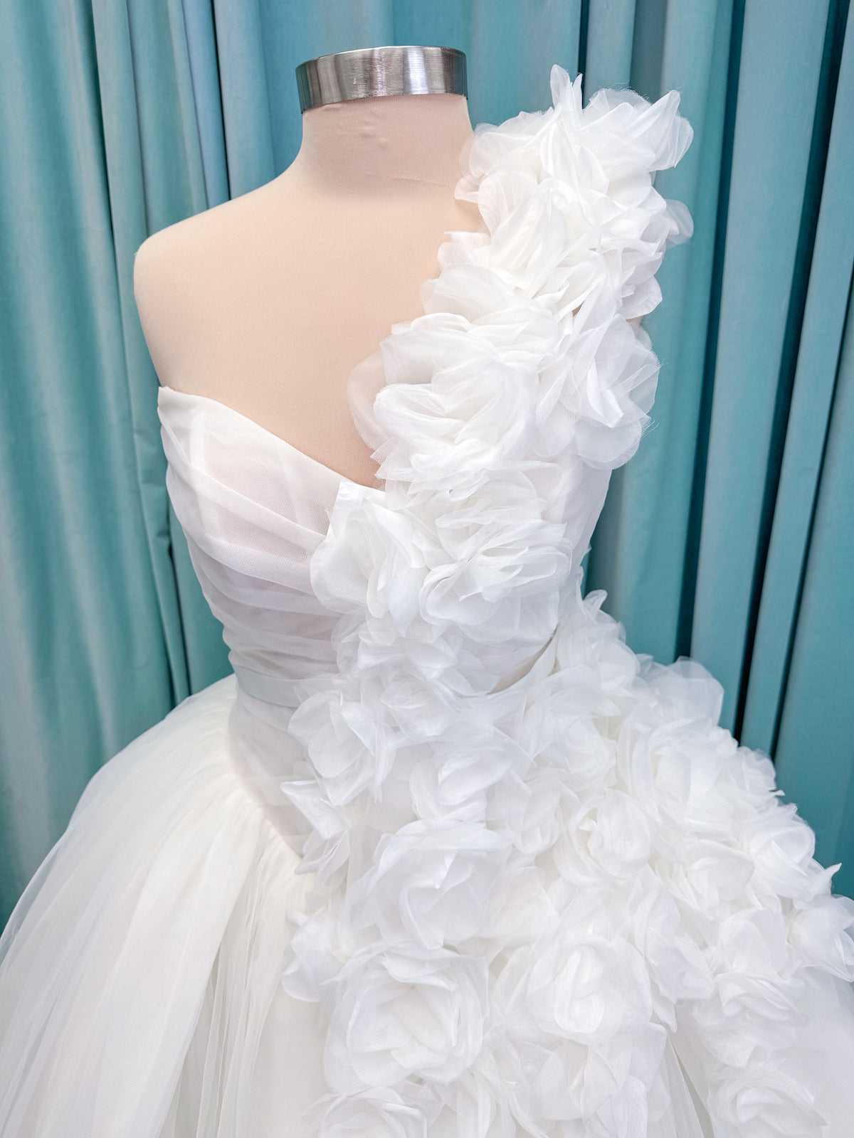 Randy Fenoli Kensington Ball Gown Wedding Dress with Detachable One-Shoulder Floral Panel