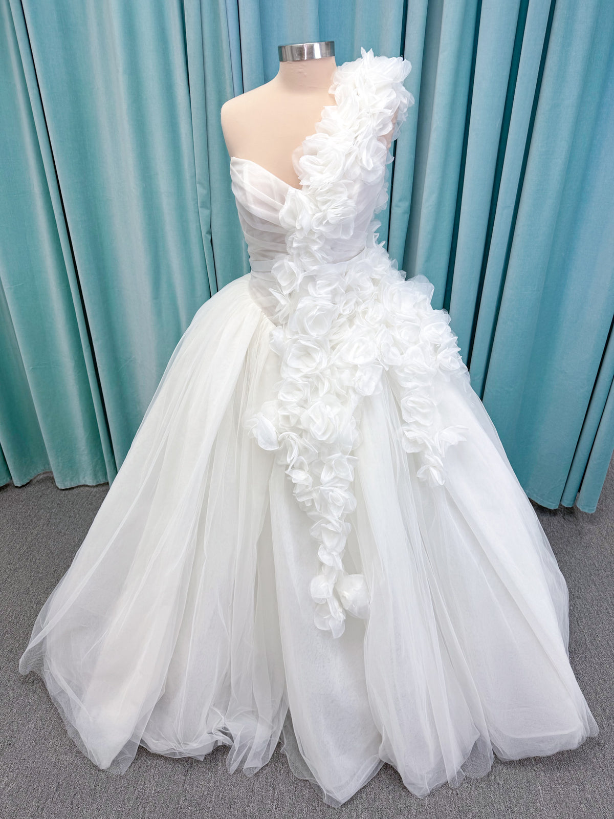 Randy Fenoli Kensington Ball Gown Wedding Dress with Detachable One-Shoulder Floral Panel