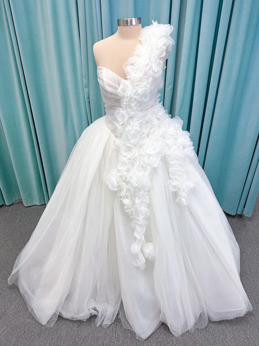 Randy Fenoli Kensington Ball Gown Wedding Dress with Detachable One-Shoulder Floral Panel