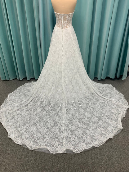 Essense of Australia D4176 strapless sparkling A-line wedding dress with basque waist and high slit