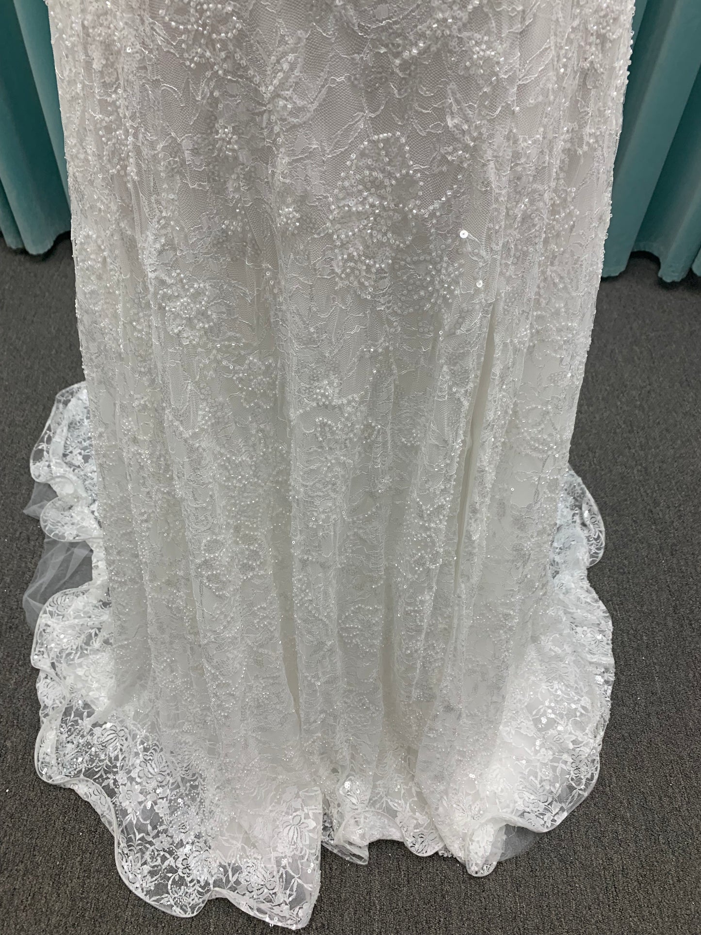 Essense of Australia D4176 strapless sparkling A-line wedding dress with basque waist and high slit