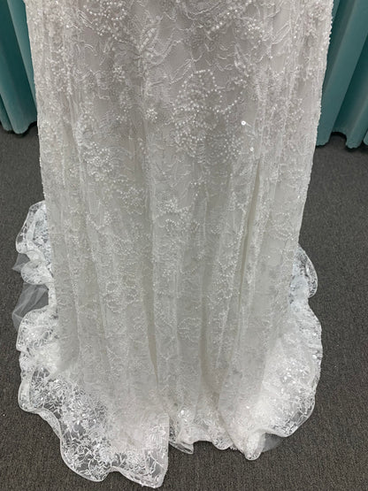 Essense of Australia D4176 strapless sparkling A-line wedding dress with basque waist and high slit
