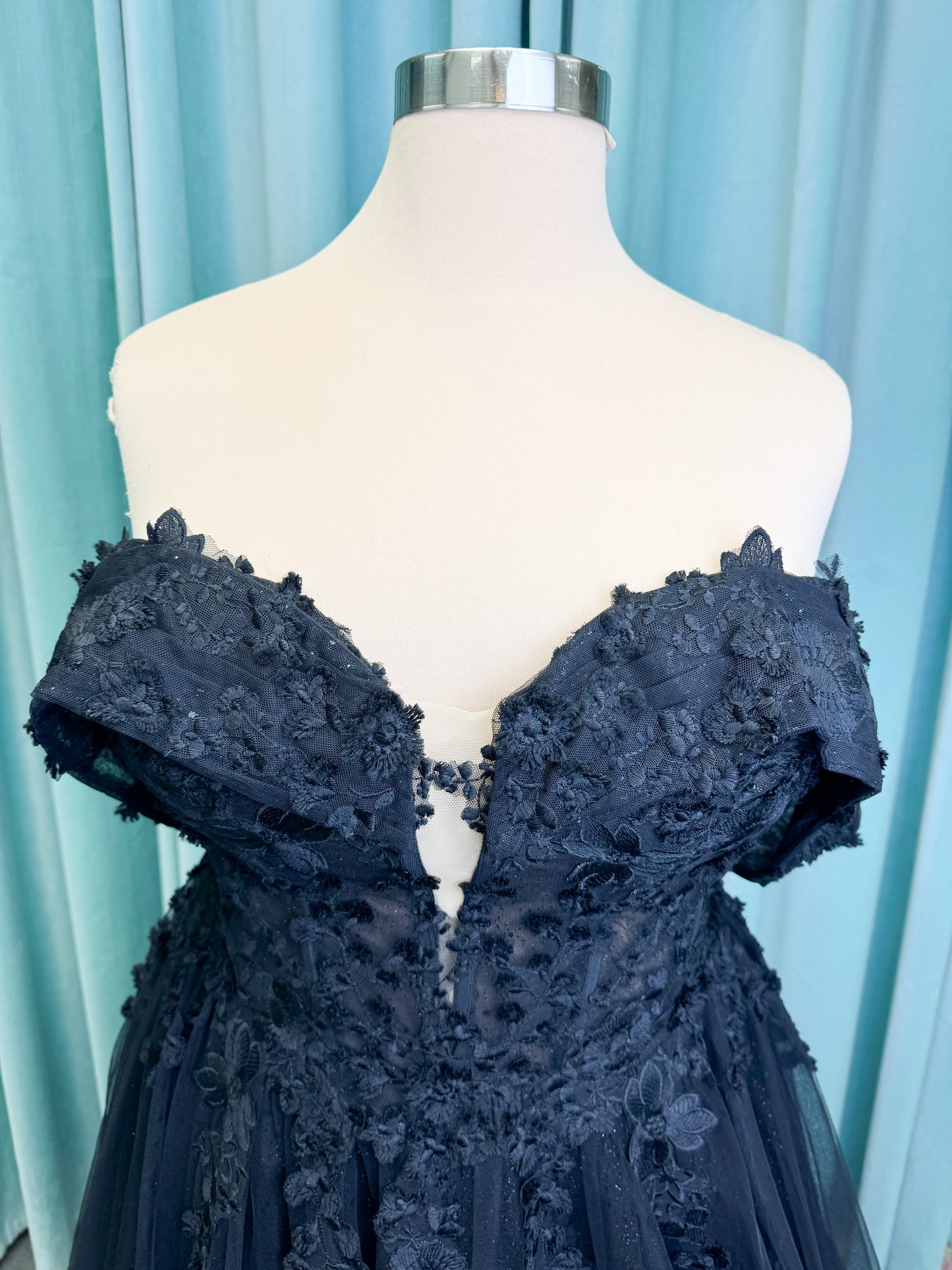 Lily Plus Size A-line Wedding Dress in Black, Size 22 — lace appliqués, glitter tulle skirt, soft shimmer