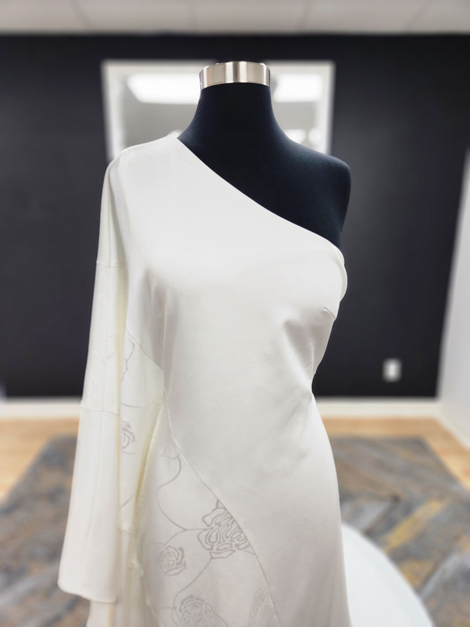 One Shoulder Drapey Sleeve Wedding Dress