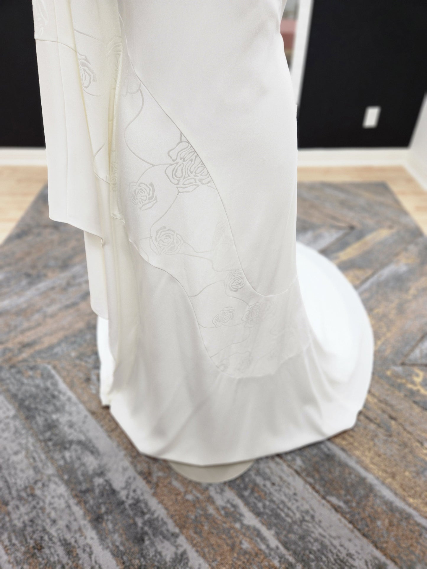 One Shoulder Drapey Sleeve Wedding Dress